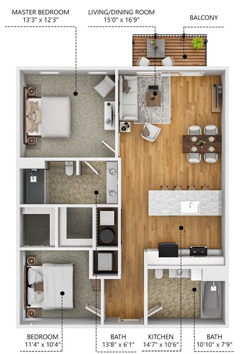 B2 Floor Plan at Level, Des Moines  